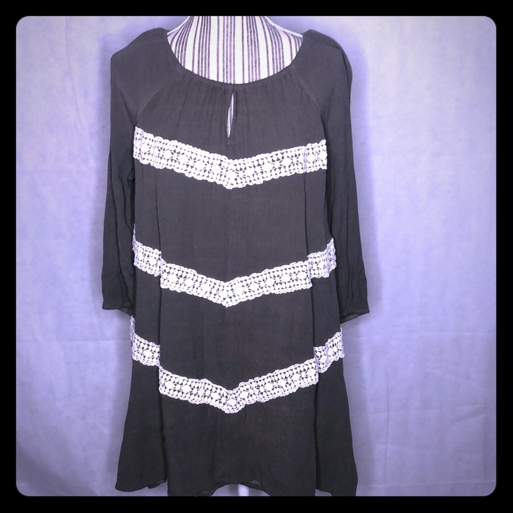Andree Blue Army Green & Cream Crochet Dress M